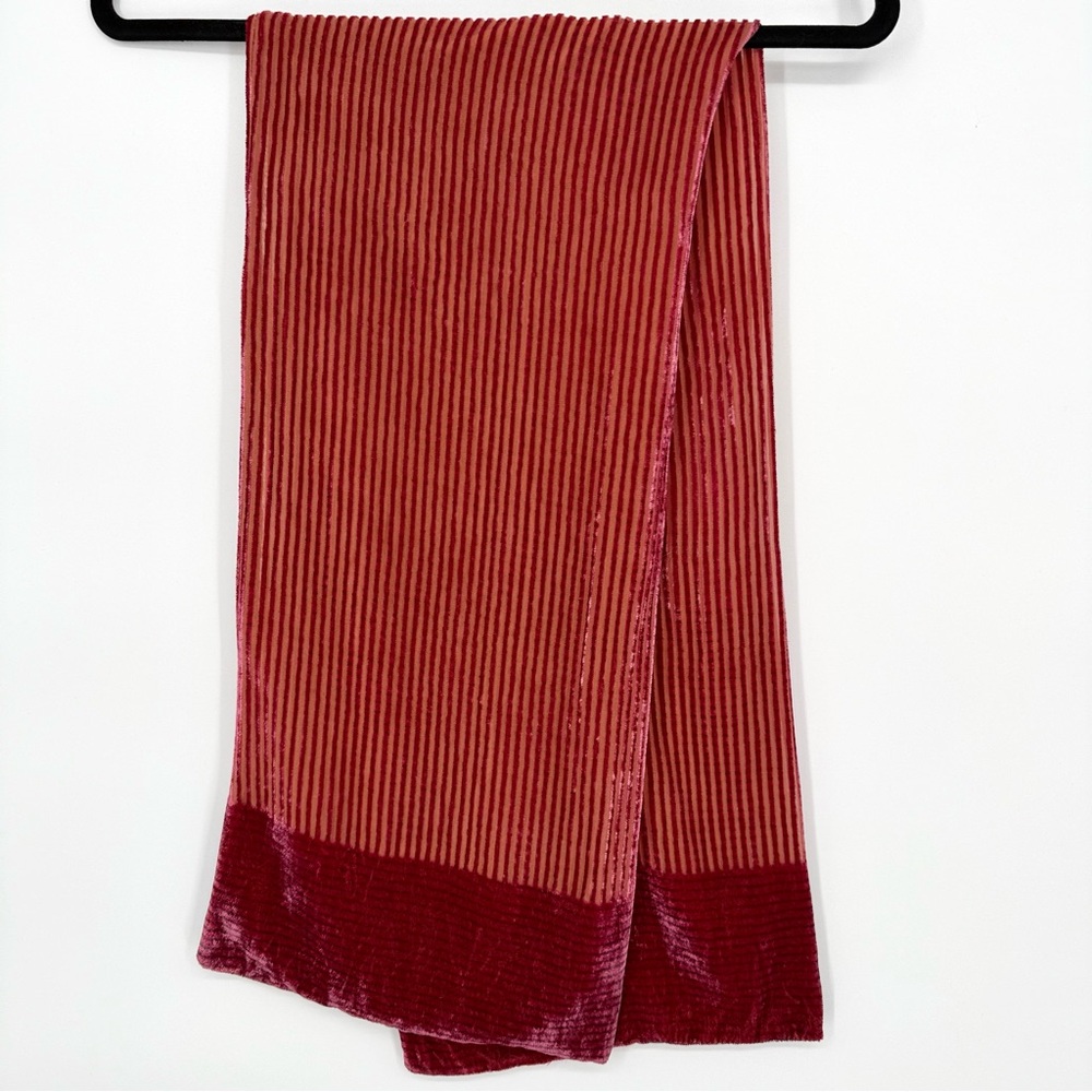 Vintage Ribbed Velvet Silk Pink & Black Scarf Burnout